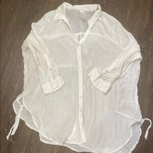 Sheer White Button-Up Blouse